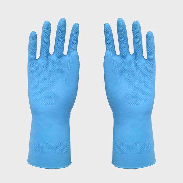 Blue Nitrile Unlined Natural Latex Gloves / Rubber Gloves For Washing Dishes