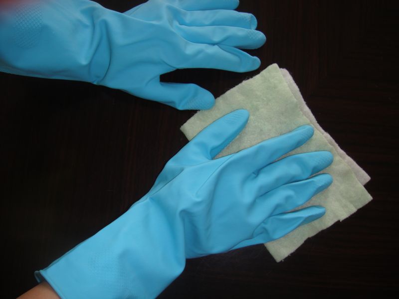 Blue Nitrile Unlined Natural Latex Gloves / Rubber Gloves For Washing Dishes