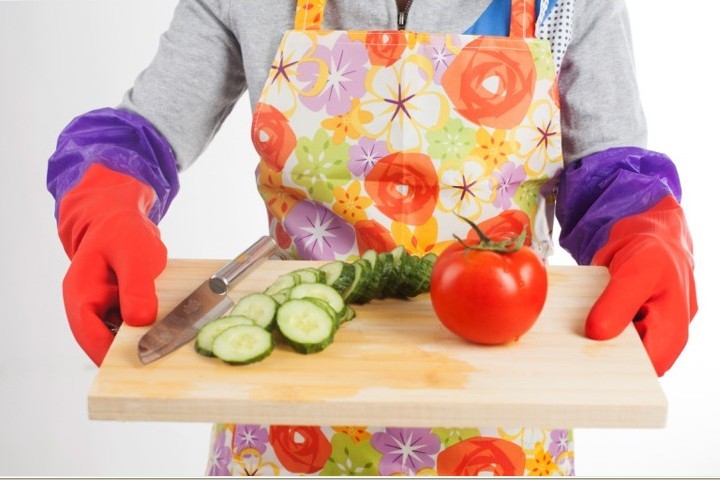 Home use Red Thick Latex Gloves With cotton cloth and PVC cloth inside