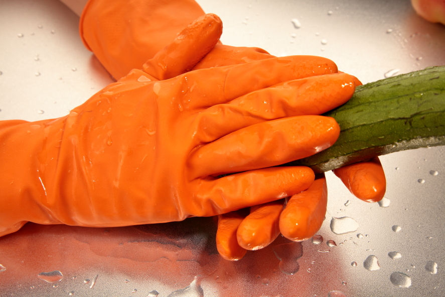 Orange Natural Reusable Latex Gloves With Fish Scale Grip For Car Wash