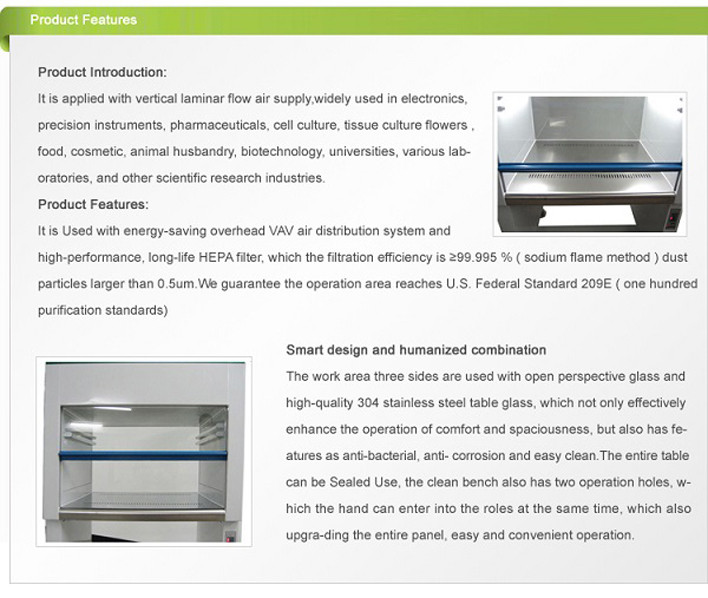 Vertical Flow Laboratory Clean Room Cabinets Stainless Steel , 990×750×1620mm