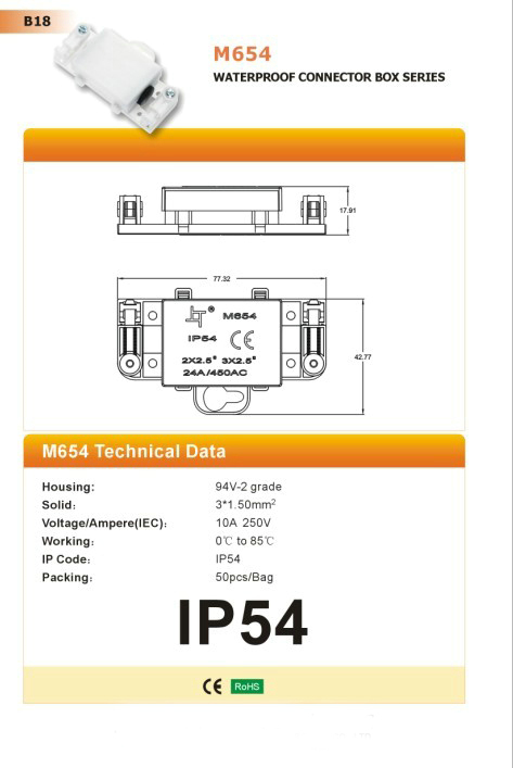 IP54 Wall Cable Terminal Box , Indoor Waterproof Electrical Connector Box