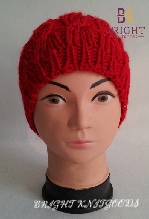 Red Cute Knit Hats With Carton For Children , Knitted Kids Hats