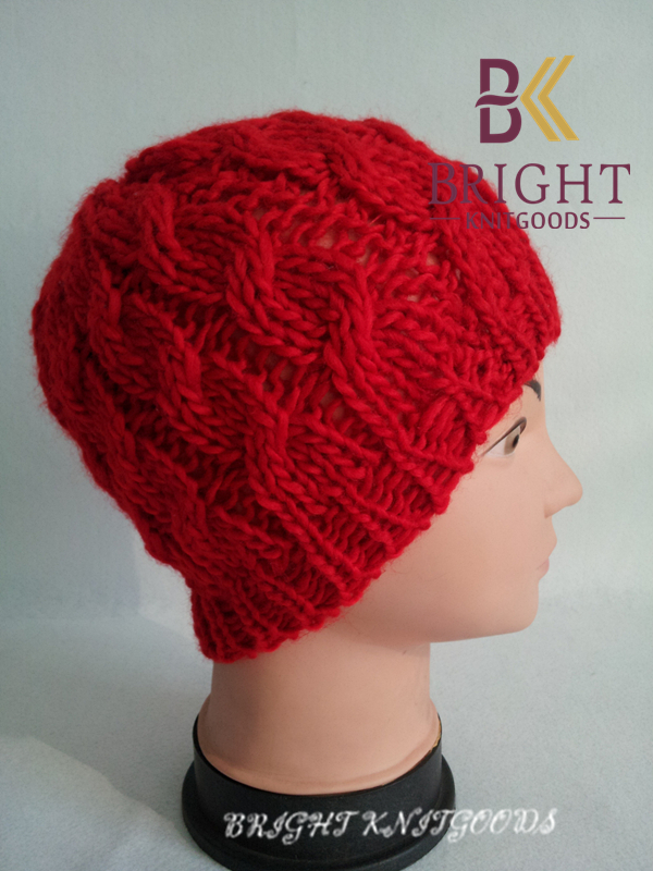 Red Cute Knit Hats With Carton For Children , Knitted Kids Hats
