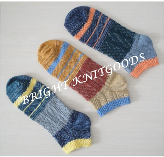 Multi-color Hand Cotton Wool Socks , Stripe Girls Short Ankle Socks