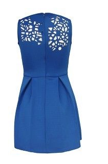 Blue Sleevless Short Flared Dresses , Jersey Cotton A-line With Zip