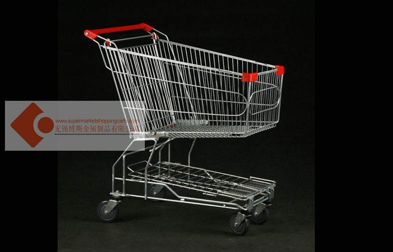 Chromed Metal Steel Wire Shopping Trolley Asian Design 150L