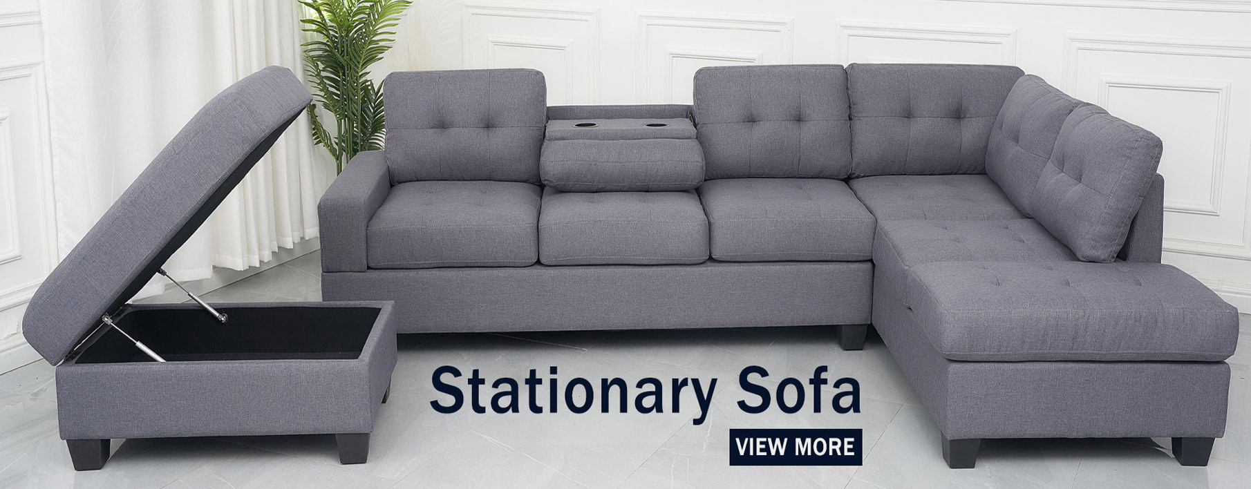 Stationary L Shape Corner Sofa with Ottoman