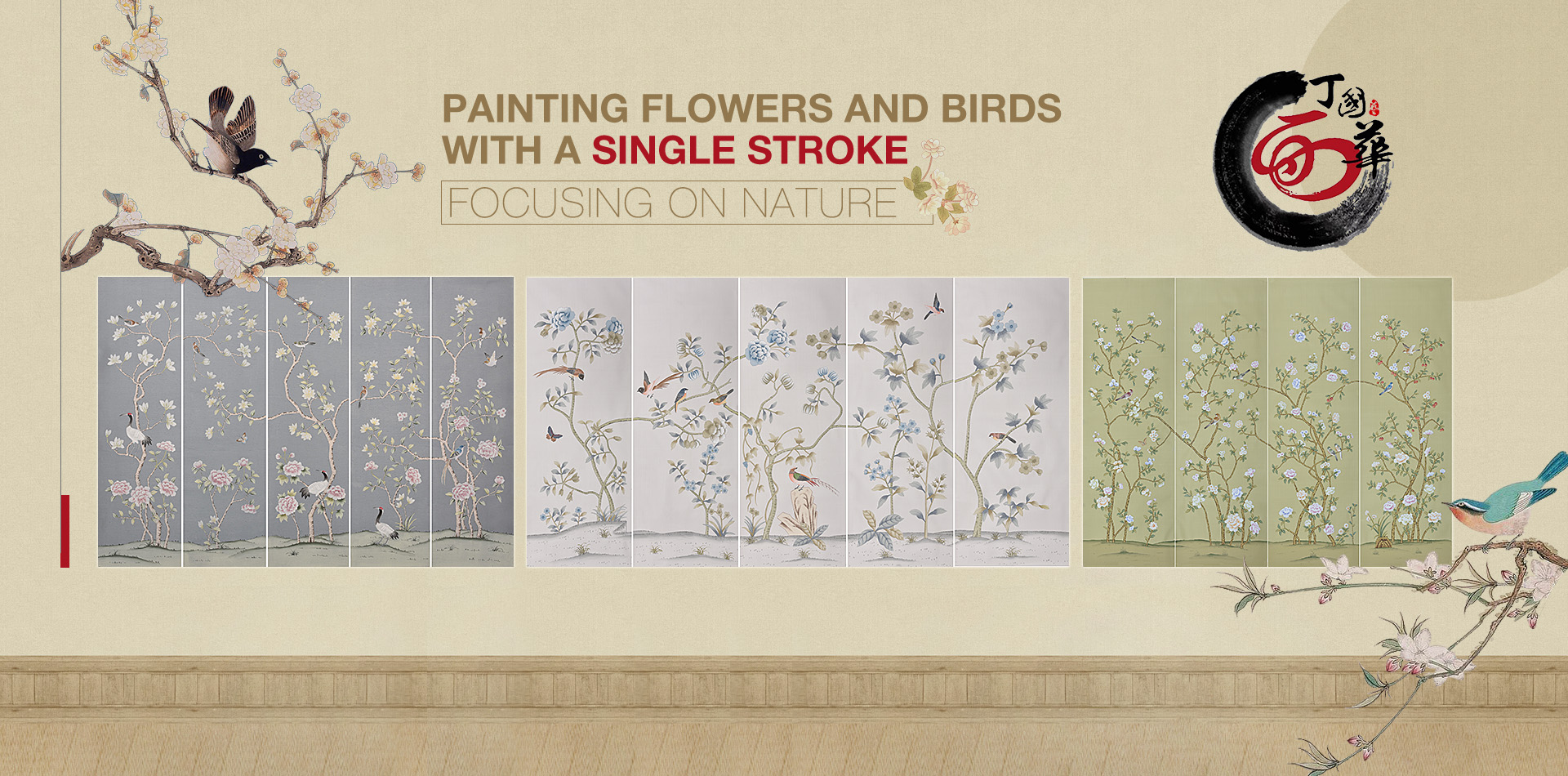 Hand-painted flowers and birds