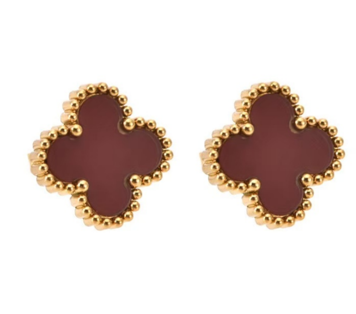 Elegant red four-leaf clover earrings