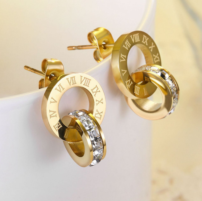 Golden titanium steel exquisite earrings