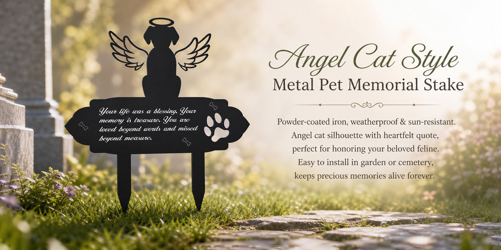 Metal Angel Cat Garden Decor Stake