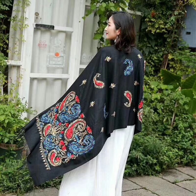 Muslim Embroidered Women Wool Scarf Fabric 3