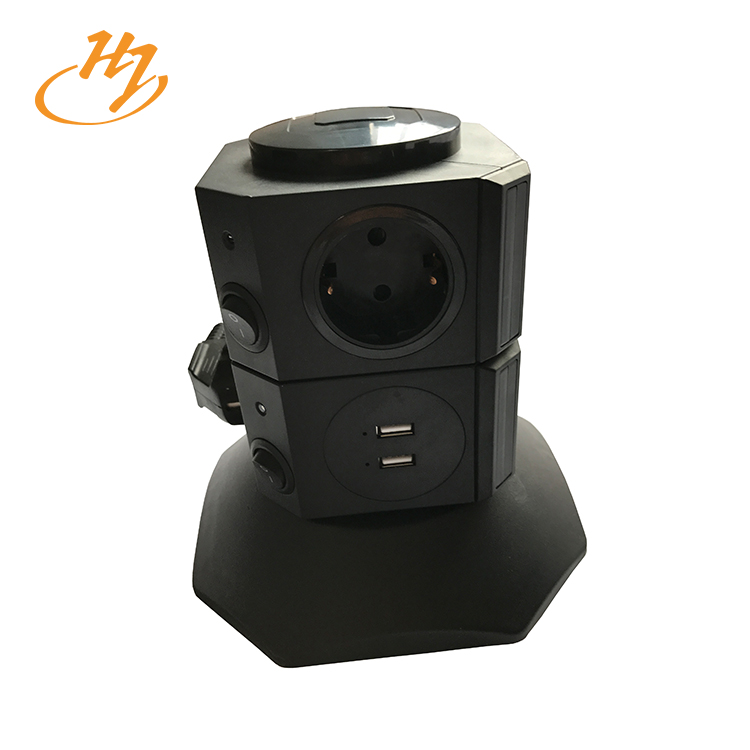 Black 2-USB 2-Layers Tower Extention Socket