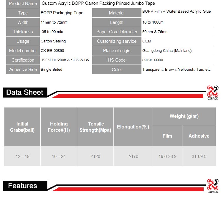 Custom Packaging Tape Technical Parameters