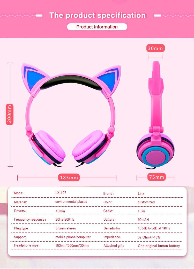 cute kids headphone with led light