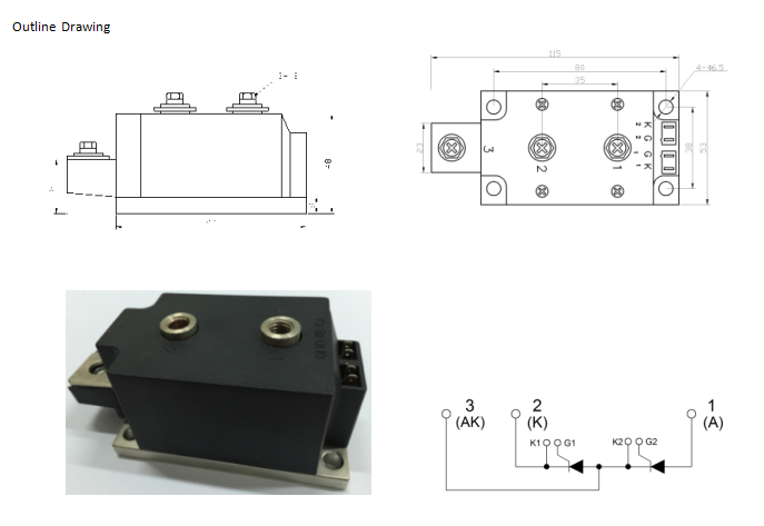 Dual Thyristor Modules YZPST-MTC250A-1600V