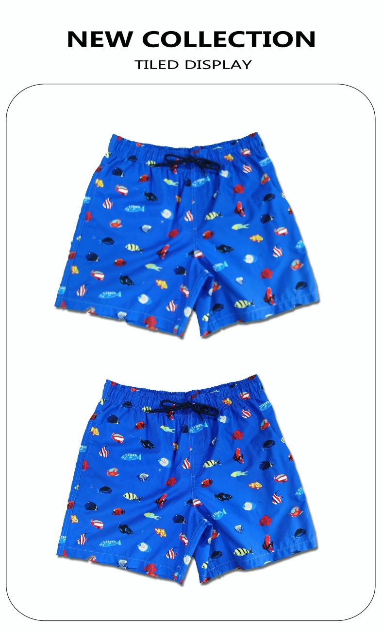 140GSM 100% Polyester Digital Print Quick Dry Full Elastic Waist Brief Lining Water Repellent Man's Swim Short