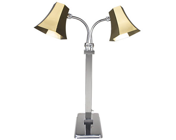 Two Light Heat Lamp with Gold Hexgonal Lamp Shade