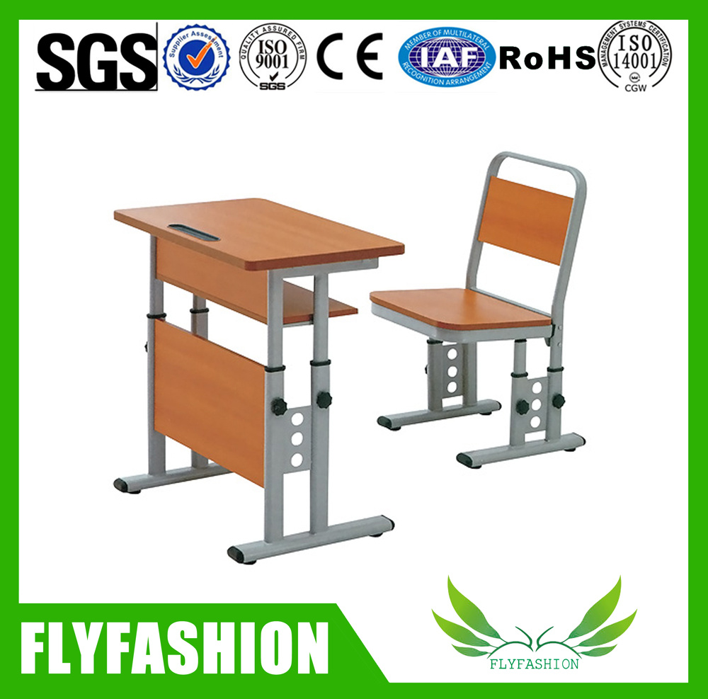 Single Classroom Wooden Height Adjustable Desk and Chair Set for Primary School