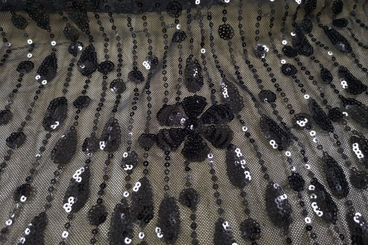 Fancy Sexy Custom Black Sequin Embroidered Fabrics