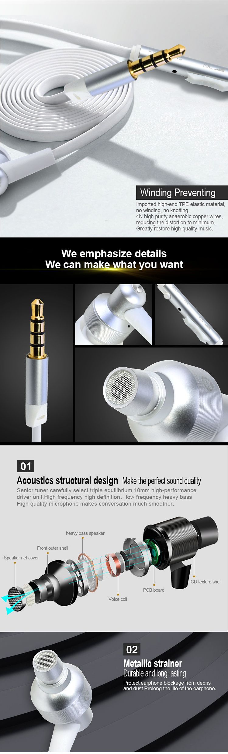 TPE cable metal earphone TPE cable metal earphone