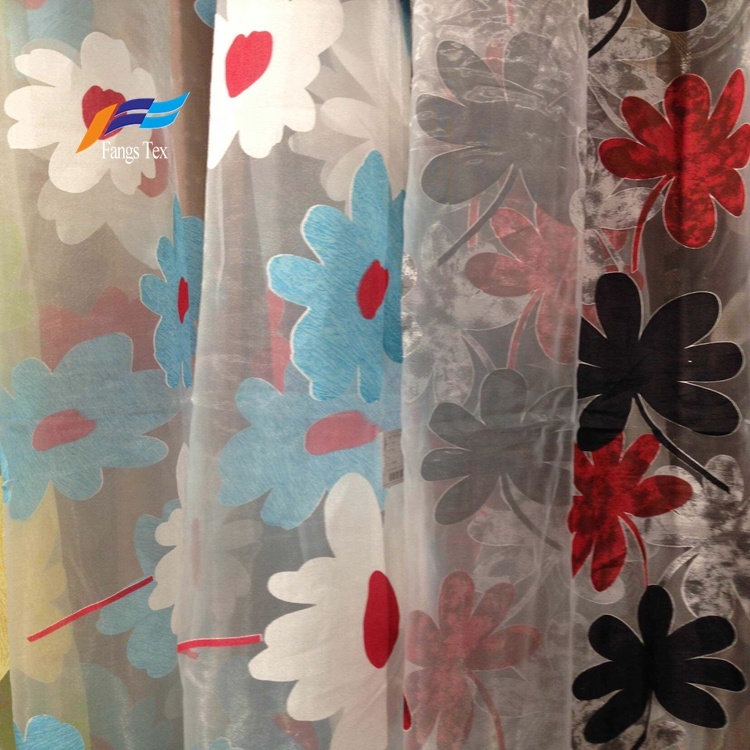 Wholesale Floral Embroidered Polyester Sheers Curtain Fabric 1