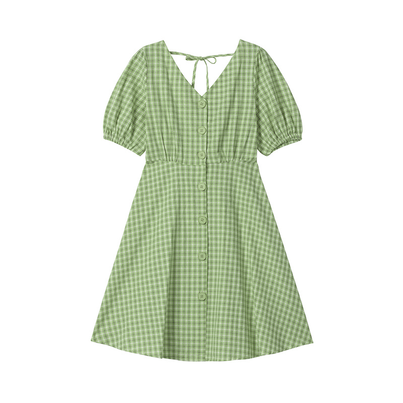 Button Plaid  Dress