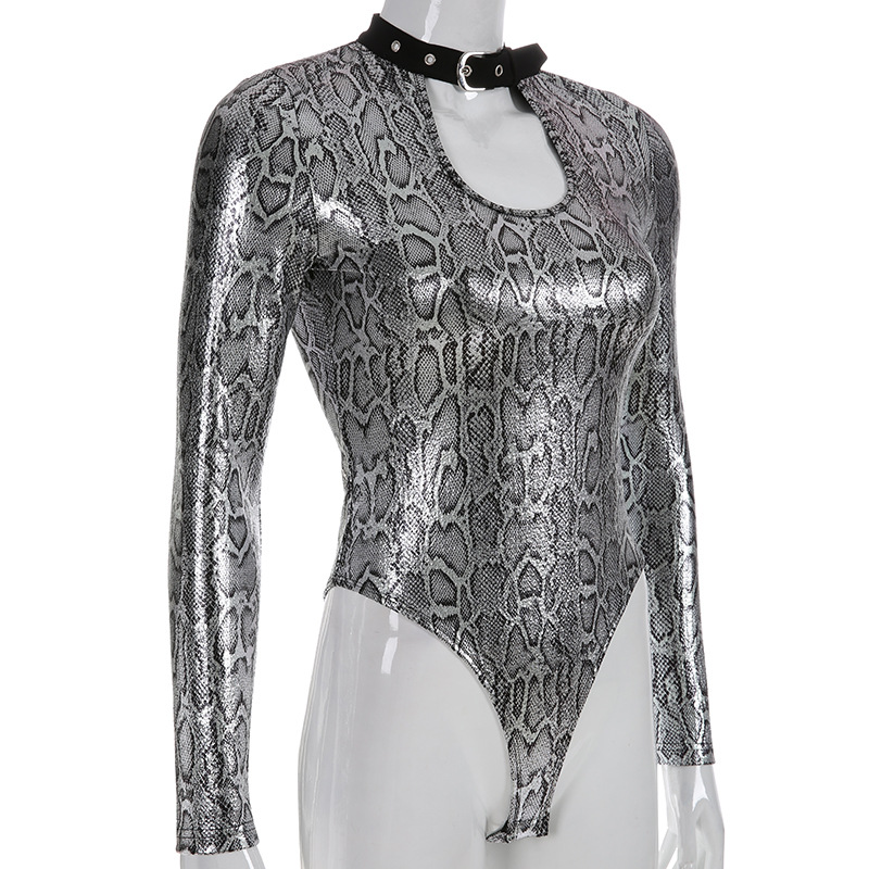 Women Pressed Snake Skin Halter Bodysuit