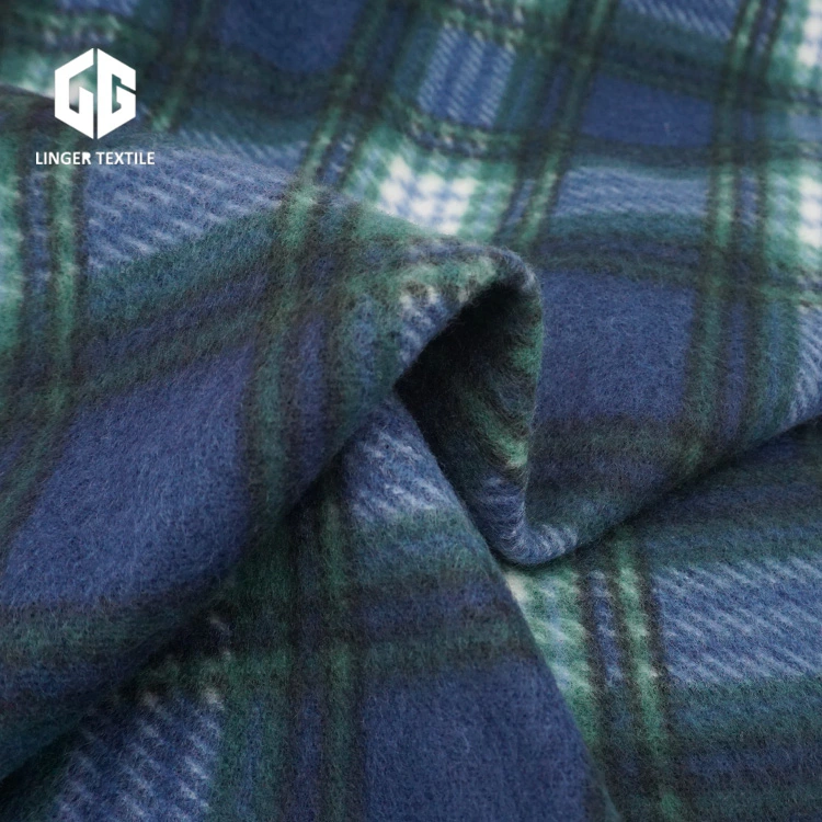 150d Polyester Brushed Fabric Printed with Check Pattern From Shaoxing