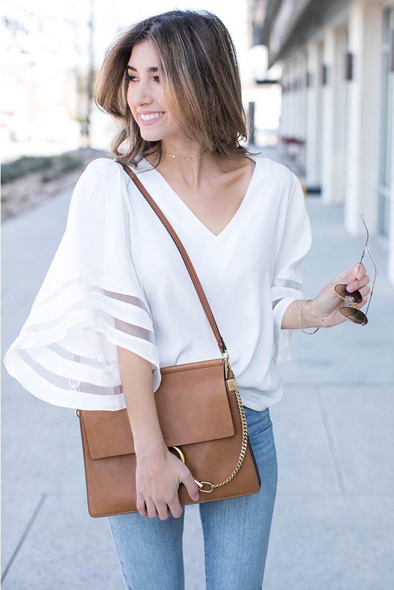 Blouse Loose Top Shirt V-neck