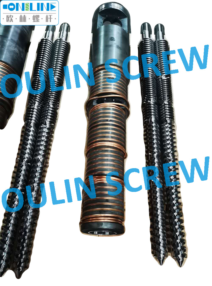 Cincinnati CM80/143 Barril de tornillo cónico gemelo para lámina de PVC, perfil, extrusión de tubería