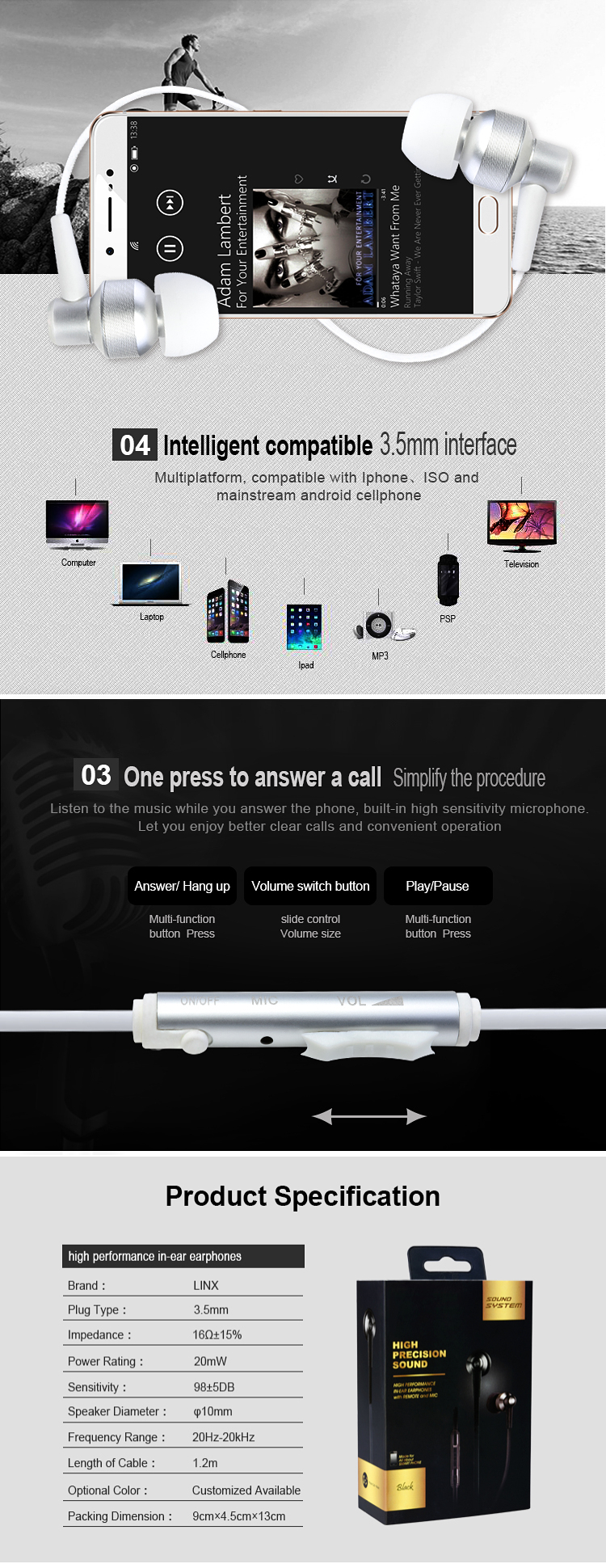 3.5mm wired metal earphone 3.5mm wired metal earphone