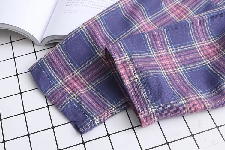 Cotton Yarn Women Plaid Shirt