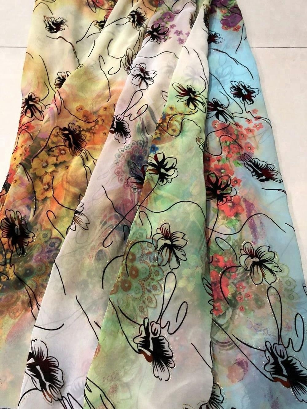 Hot Sale Cheap Polyester Chiffon Embroidered Abaya Fabric 1