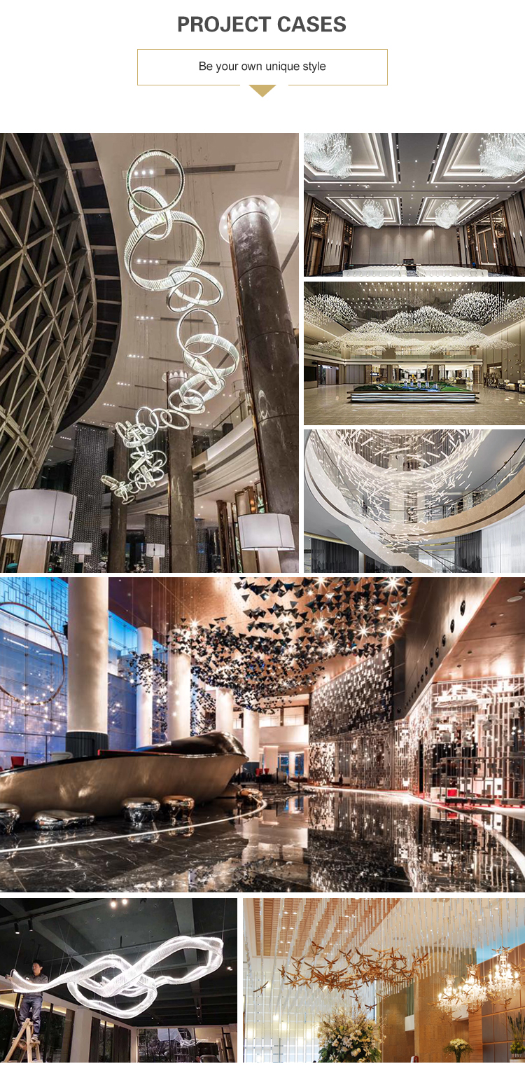 Large shaped glass chandelier in the hotel lobby