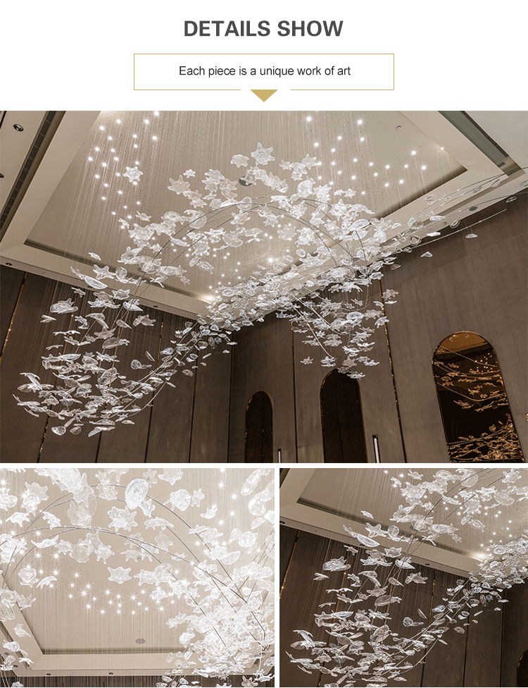 Large crystal ceiling chandelier in the lobby