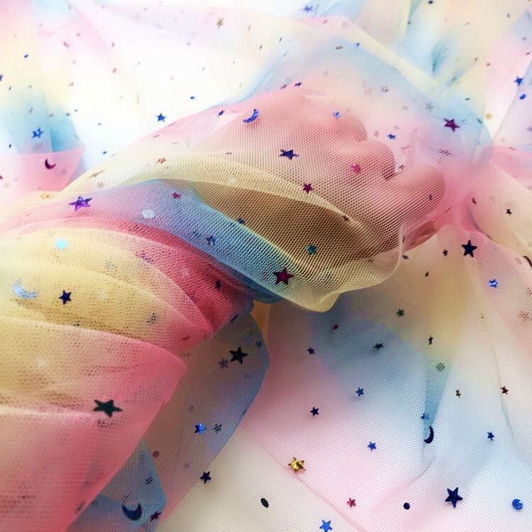 Tulle Glitter Rainbow Sequins Dress Fabric