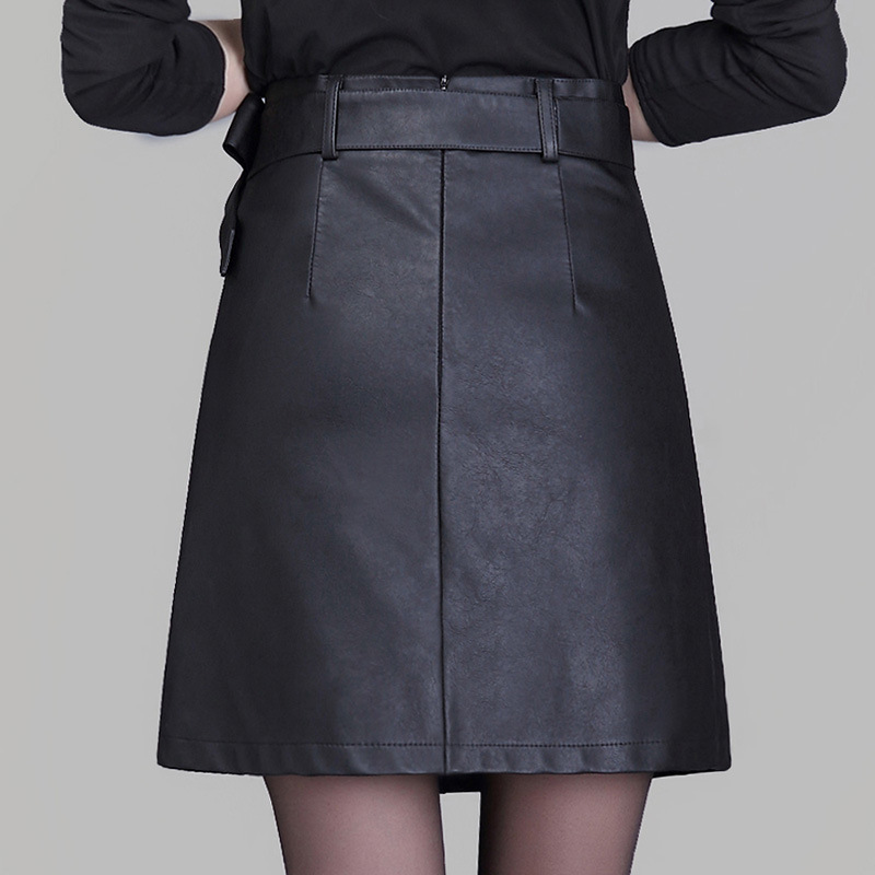 Women PU A-line Vent Skirt