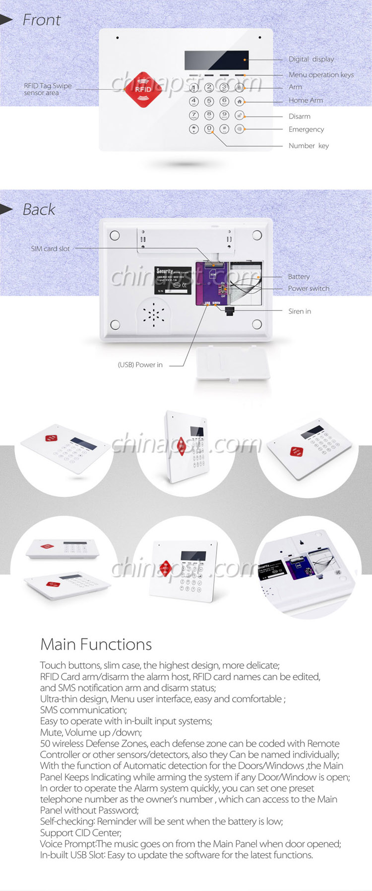 2017 APP RFID Wireless Home GSM Smart Alarm System (PST-G66B)