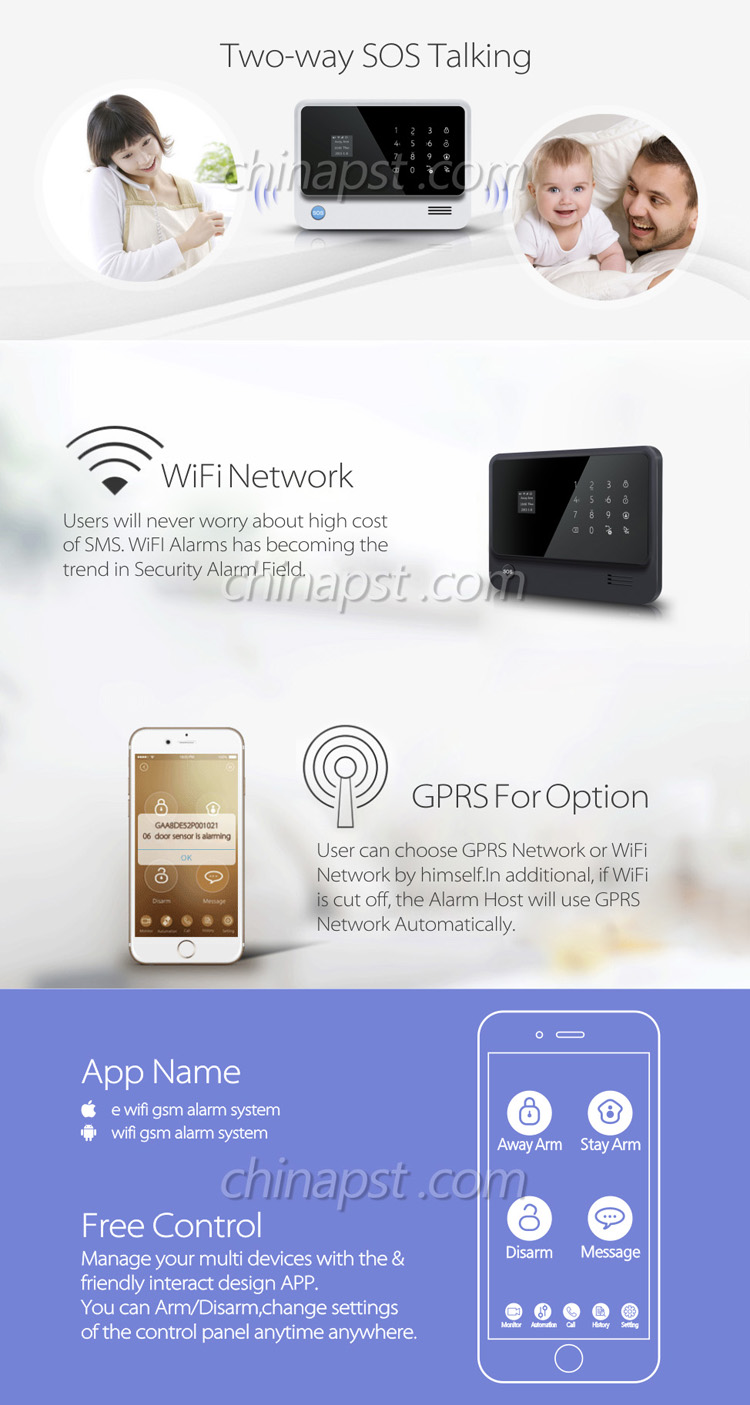 APP Controlled Auto Dial Home Security GSM WiFi Alarm (PST-G90B)