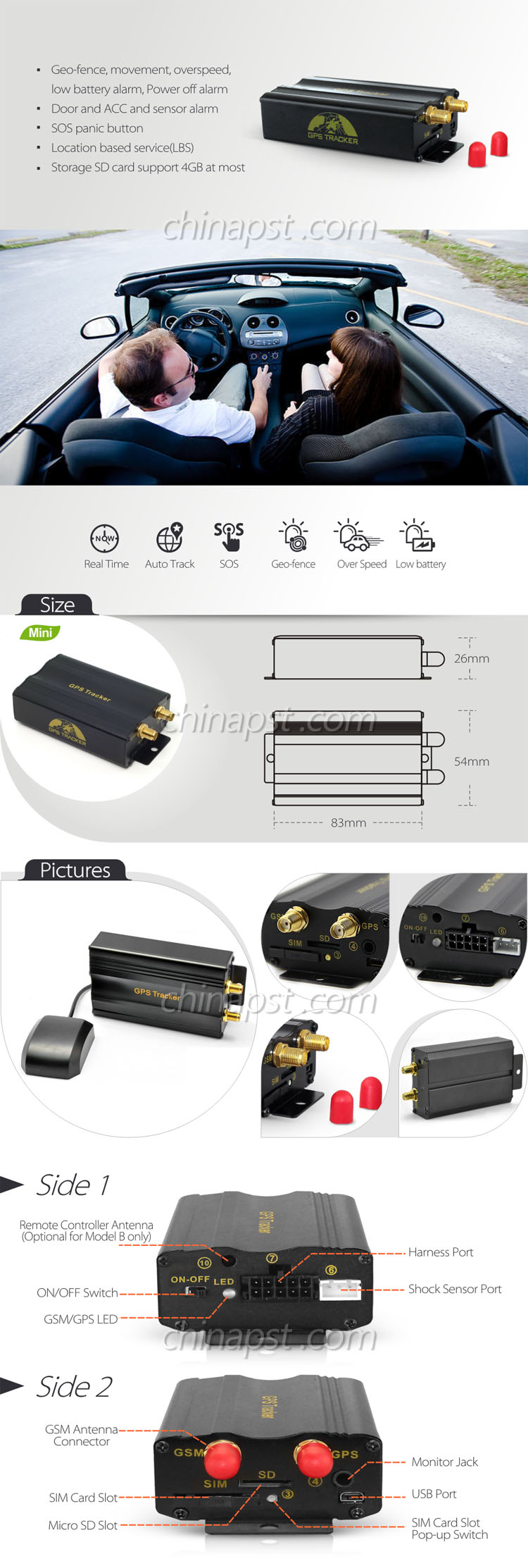 Smallest Real Time Vehicle & Car GPS Tracker (PST-VT103A)