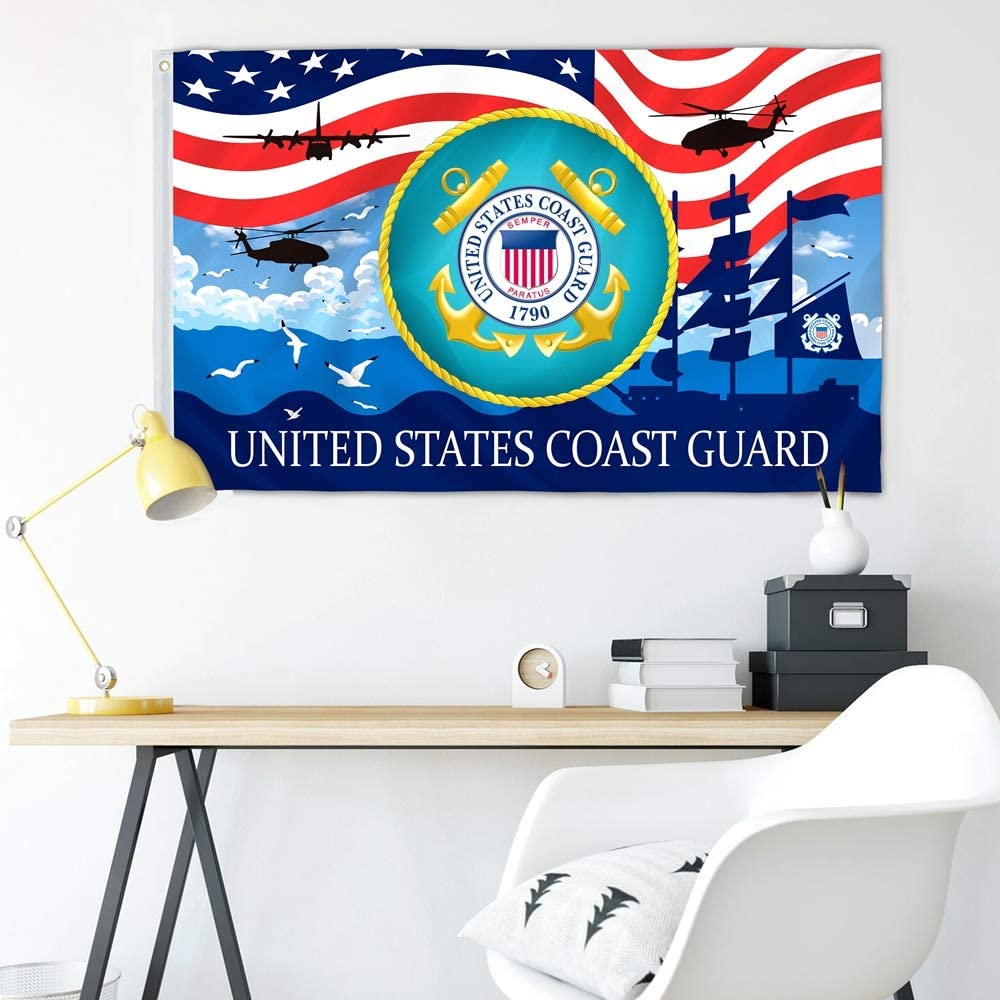 Custom Logo US Printed Polyeste Coast Guard flag