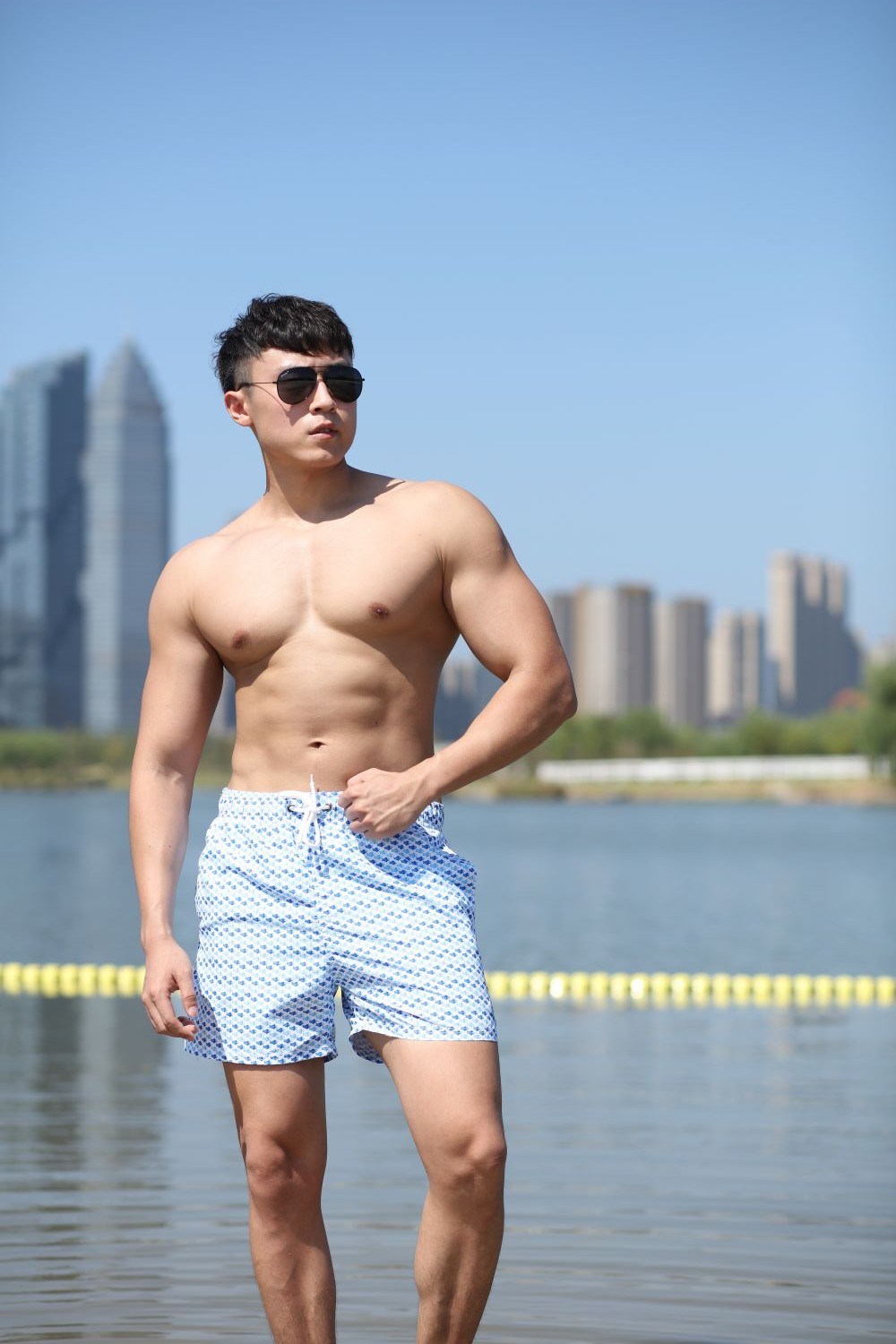 120GSM Microfiber Polyester Coating Digital Print Brief Mesh Lining for Swim Quick Dry Water Repellent Man's Swimming Short