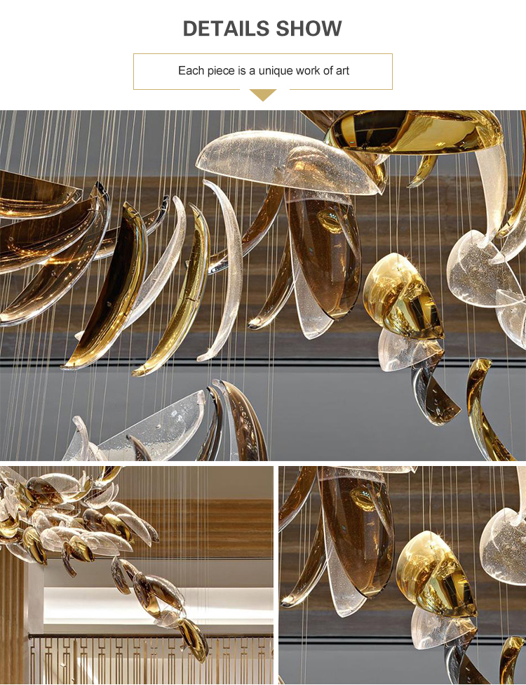 golden petaloid glass chandelier lamp