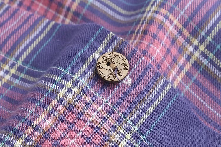 Cotton Yarn Women Plaid Shirt