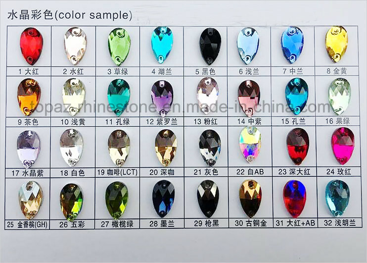 Flat Back Glass Crystal Stone Accessories Sew on Rhinestone (SW-Pear 17*28mm)