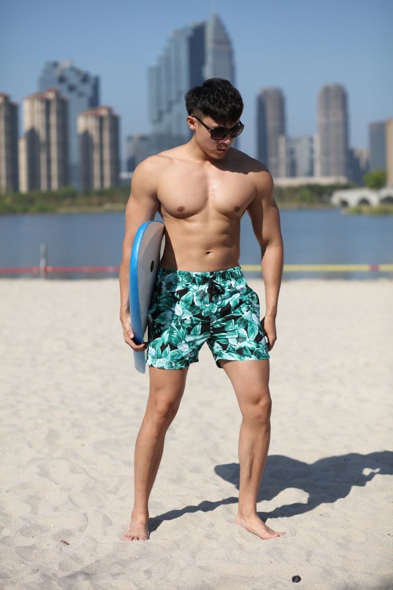 140GSM 100% Polyester Digital Print Quick Dry Full Elastic Waist Brief Lining Water Repellent Man's Swimshort