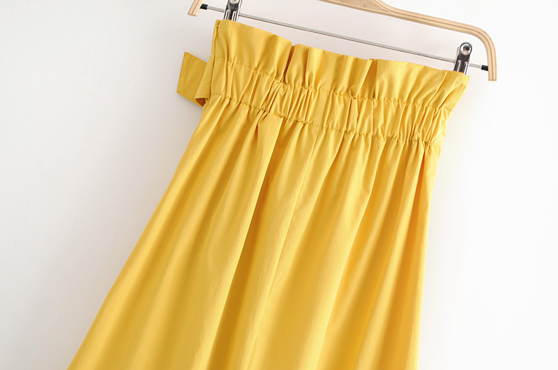 Solid Color Yellow Belt Dress