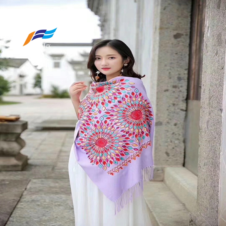 Muslim Embroidered Women Wool Scarf Fabric 2